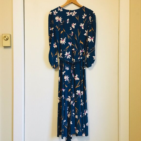 Classy Blue Floral Belted Retro Maxi Dress - Picture 2 of 16
